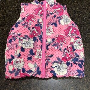 Crown & Ivy Pink & Navy Floral Polka Dots Puffer Vest Zipper Pocket Little Girls